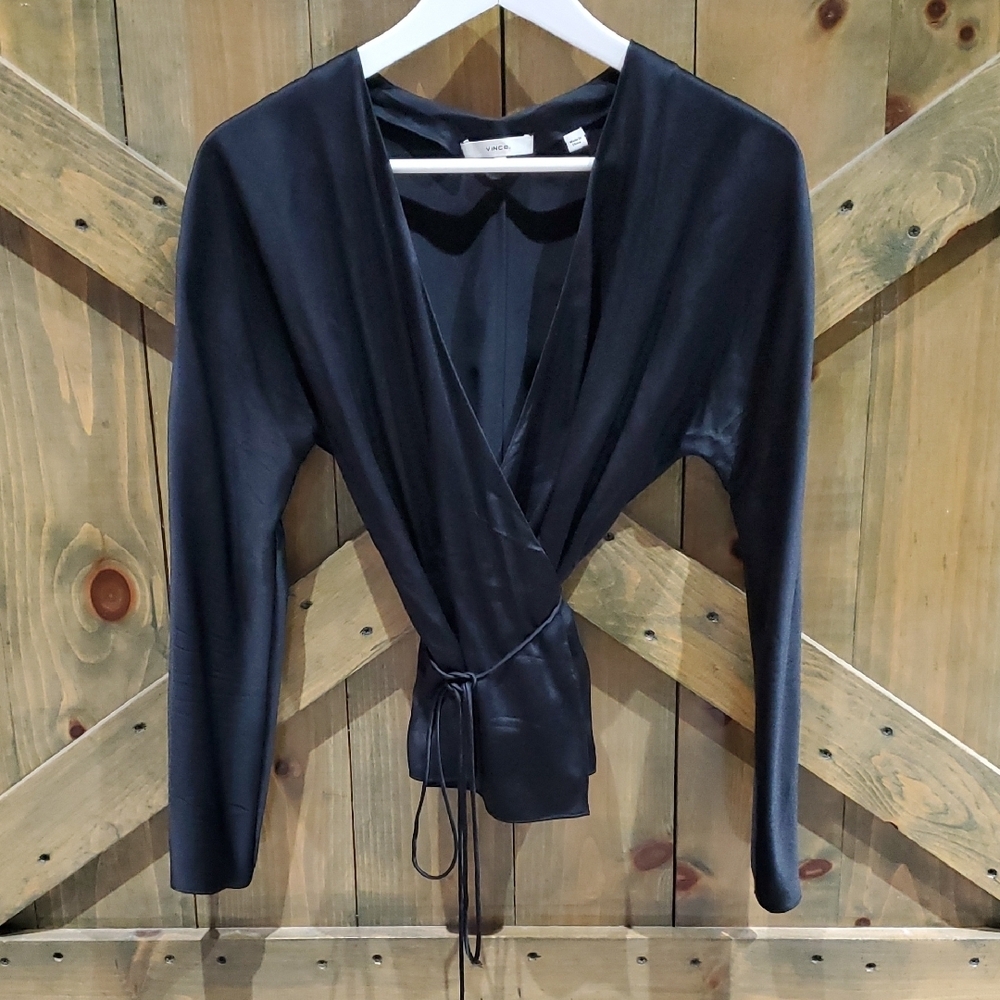 Vince Silk Elegant Black Wrap Blouse